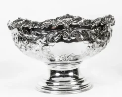 Pamono Vintage Large Silver Plated Punch Bowl Cooler with Floral Decoration