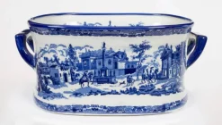 Pamono Vintage Large 20th Century Blue & White Porcelain Planter Jardiniere> Planters And Jardiniere