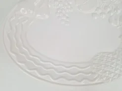 Pamono Vintage Large White Majolica Serving Bowl with Relief Fruits by A. Santos, Portugal, 1970s