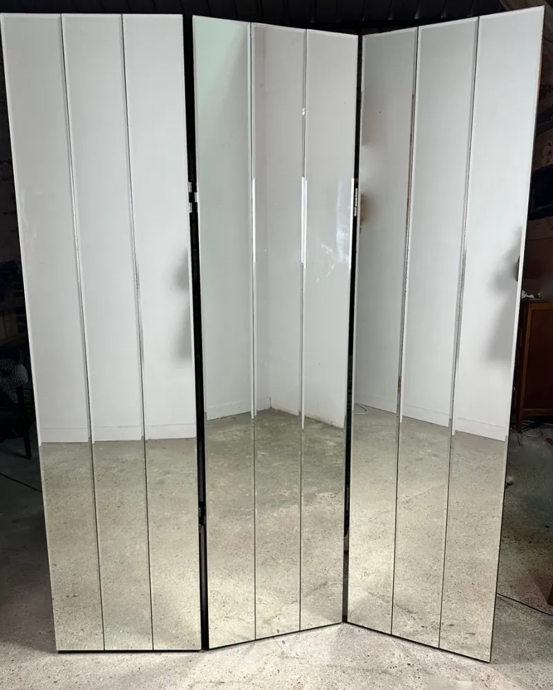 Pamono Vintage 3-Leaf Screen in Beveled Mirrors, 1980s> Room Dividers & Screens
