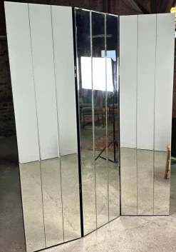 Pamono Vintage 3-Leaf Screen in Beveled Mirrors, 1980s><noscript><img width=