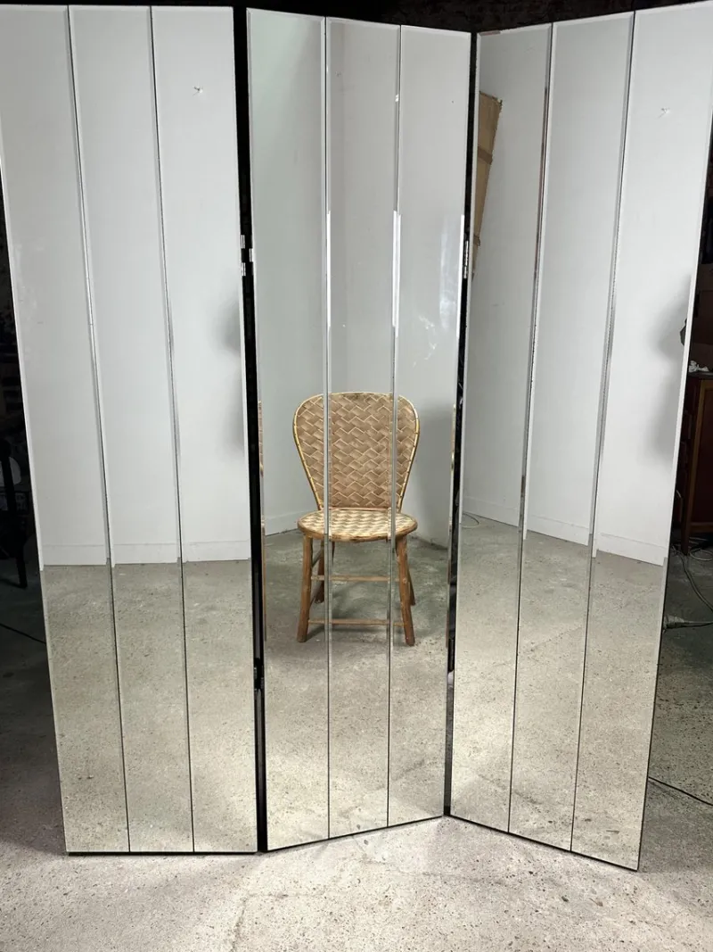 Pamono Vintage 3-Leaf Screen in Beveled Mirrors, 1980s> Room Dividers & Screens