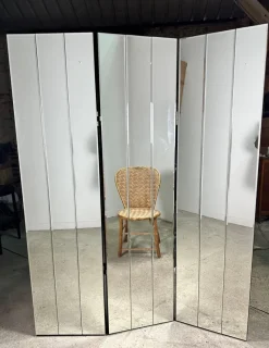 Pamono Vintage 3-Leaf Screen in Beveled Mirrors, 1980s><noscript><img width=