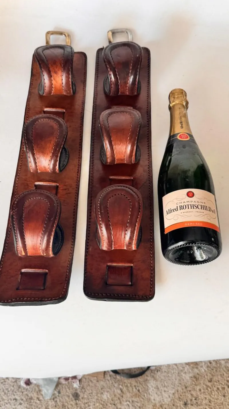 Online Pamono Vintage Leather and Brass Rifle Racks, France, 1970s, Set of 2