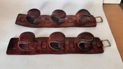 Online Pamono Vintage Leather and Brass Rifle Racks, France, 1970s, Set of 2