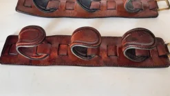 Online Pamono Vintage Leather and Brass Rifle Racks, France, 1970s, Set of 2