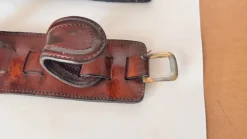 Online Pamono Vintage Leather and Brass Rifle Racks, France, 1970s, Set of 2