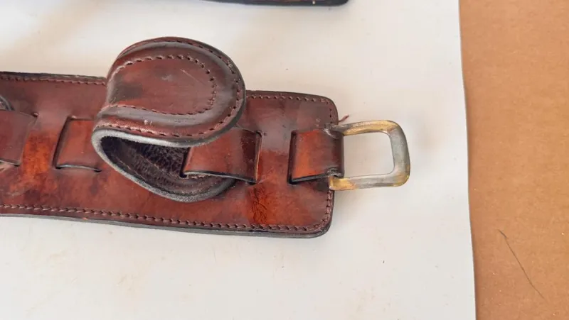 Online Pamono Vintage Leather and Brass Rifle Racks, France, 1970s, Set of 2