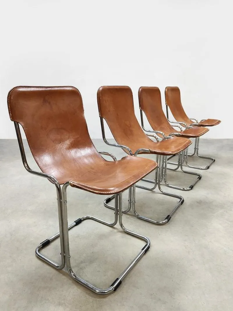 Discount Pamono Vintage Leather Calla Dining Chairs by Ari Colombo for Arflex, 1960s, Set of 4