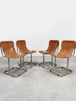 Discount Pamono Vintage Leather Calla Dining Chairs by Ari Colombo for Arflex, 1960s, Set of 4