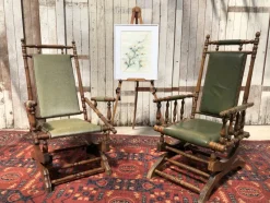 Pamono Vintage Leather Rocking Chair in Dark Green> Rocking Chairs