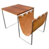 Pamono Vintage Leather, Rosewood & Chromed Steel Side Table / Newspaper Rack, 1970s> Magazine Racks