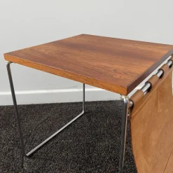 Pamono Vintage Leather, Rosewood & Chromed Steel Side Table / Newspaper Rack, 1970s> Magazine Racks