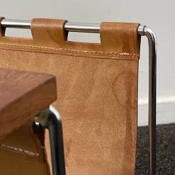 Pamono Vintage Leather, Rosewood & Chromed Steel Side Table / Newspaper Rack, 1970s><noscript><img width=