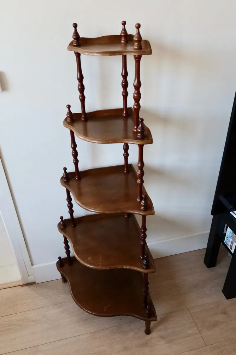 Sale Pamono Vintage 5-Level Corner Shelf in Turned Wood