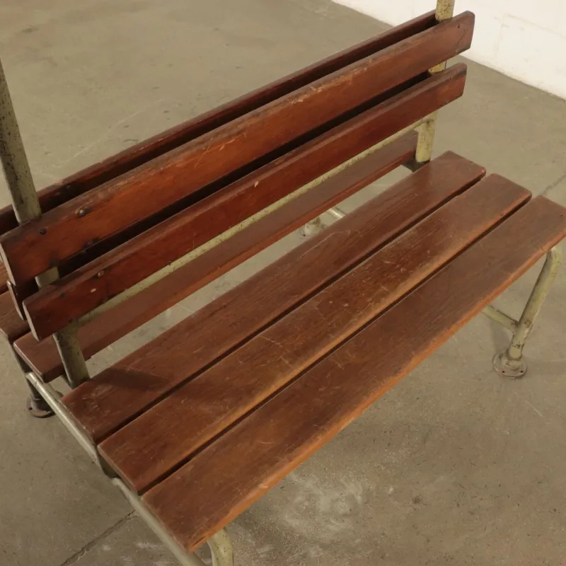Pamono Vintage Locker Room Bench in Wood and Metal, Italy, 1960s> Benches