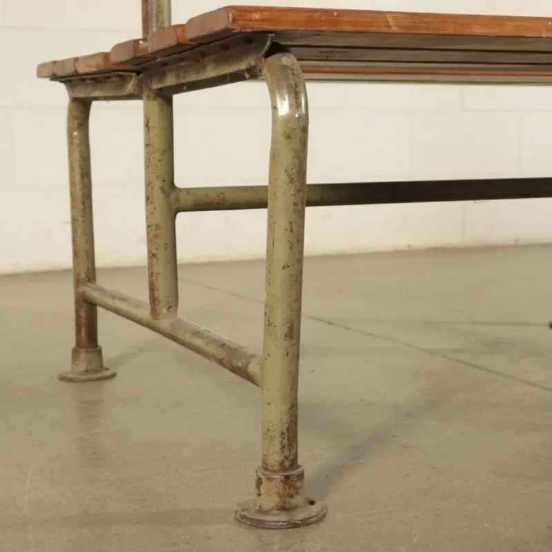 Pamono Vintage Locker Room Bench in Wood and Metal, Italy, 1960s> Benches