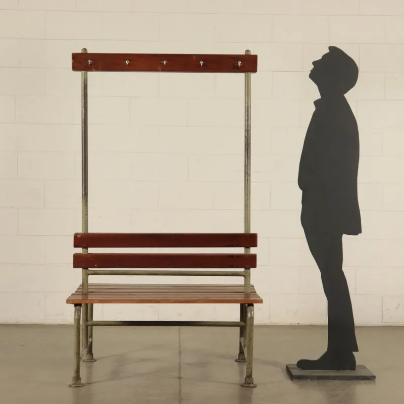 Pamono Vintage Locker Room Bench in Wood and Metal, Italy, 1960s> Benches