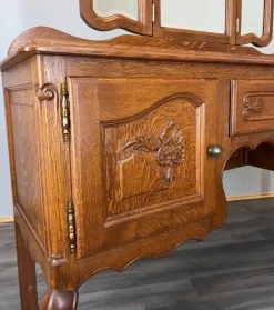 Pamono Vintage Louis French Dressing Table with Mirror in Oak