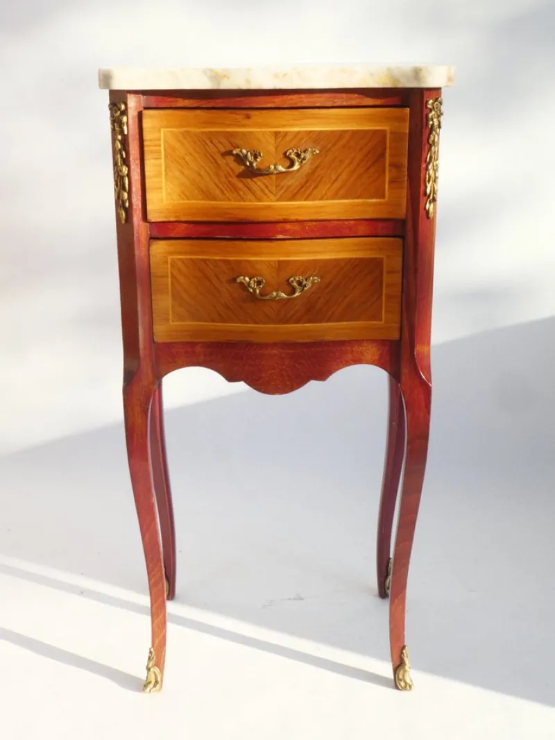 Pamono Vintage Louis XV Style Nightstand with Marble Top, 1940s> Nightstands