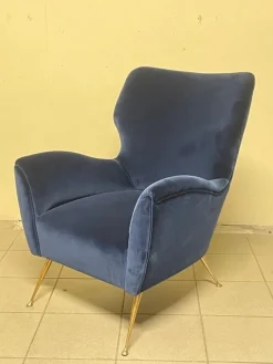 Hot Pamono Vintage Lounge Chair in Blue Velvet, 1950s
