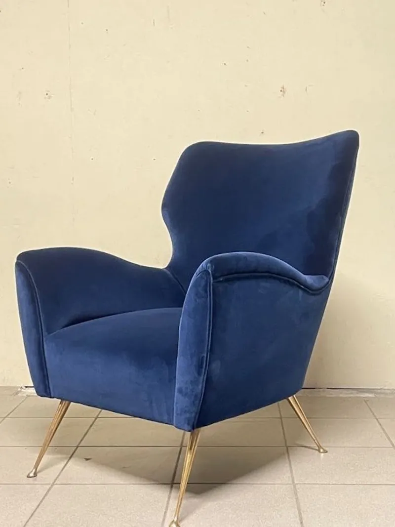Hot Pamono Vintage Lounge Chair in Blue Velvet, 1950s