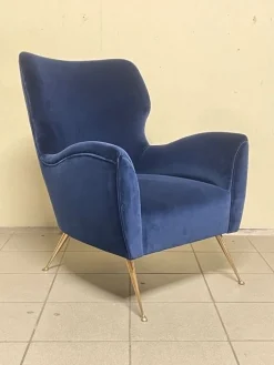 Hot Pamono Vintage Lounge Chair in Blue Velvet, 1950s