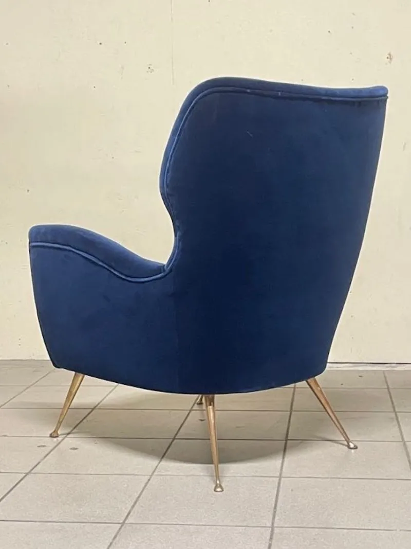 Hot Pamono Vintage Lounge Chair in Blue Velvet, 1950s
