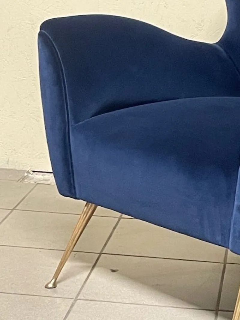 Hot Pamono Vintage Lounge Chair in Blue Velvet, 1950s