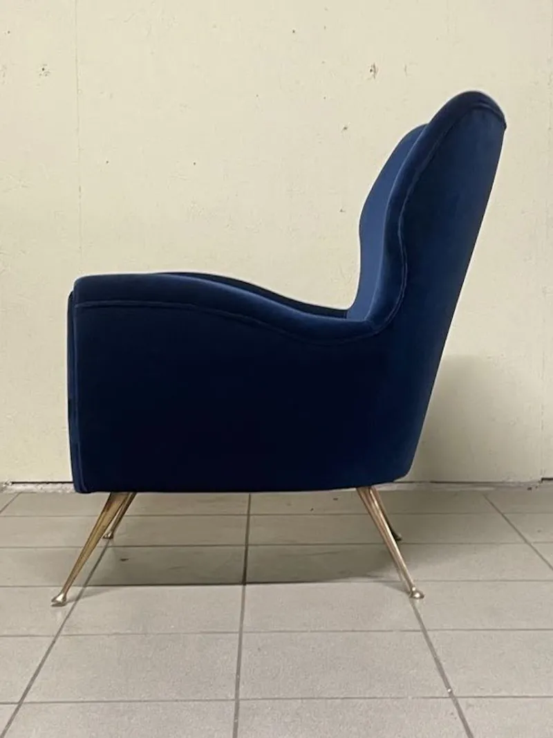 Hot Pamono Vintage Lounge Chair in Blue Velvet, 1950s