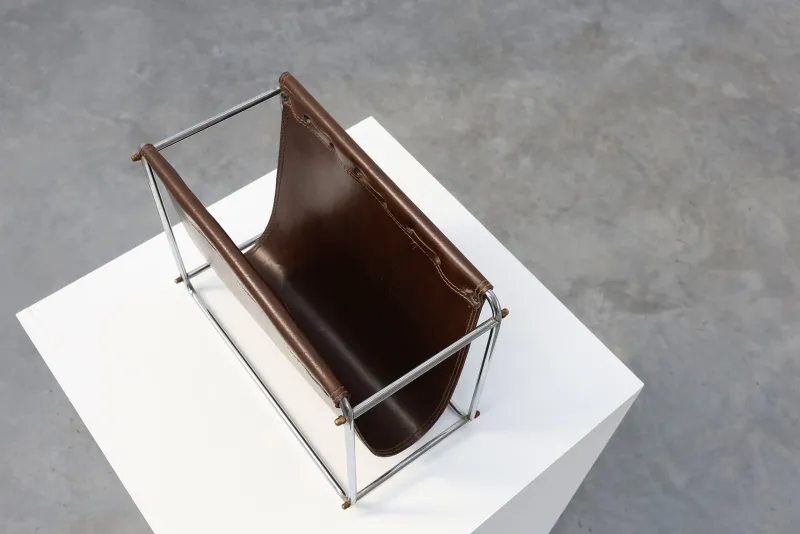 Pamono Vintage Magazine Rack in Chrome and Faux Leather, France, 1960s