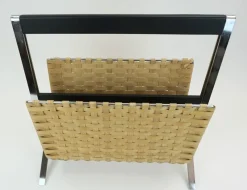 Pamono Vintage Magazine Rack in Chrome, Leather and Bamboo, 1970s><noscript><img width=