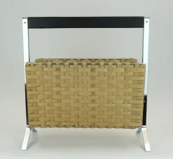 Pamono Vintage Magazine Rack in Chrome, Leather and Bamboo, 1970s><noscript><img width=