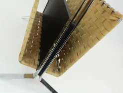 Pamono Vintage Magazine Rack in Chrome, Leather and Bamboo, 1970s><noscript><img width=
