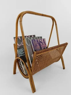 Sale Pamono Vintage Magazine Rack in Wicker, Bamboo, Rattan and Cane, Italy, 1960s