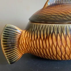 New Pamono Vintage Majolica Fish Tureen by Sarreguemines, 1950s
