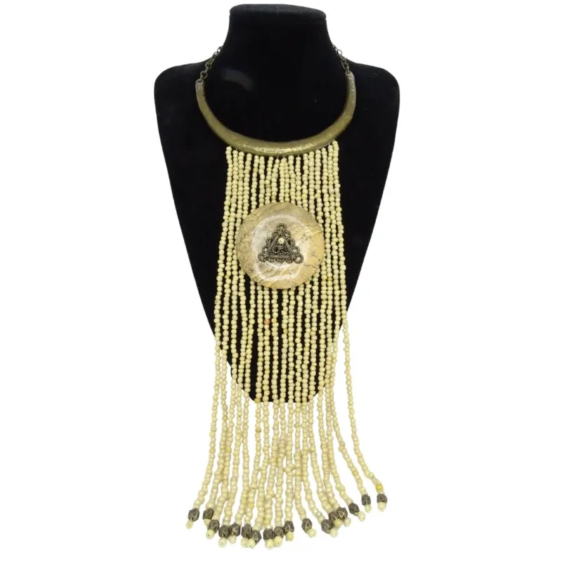 Pamono Vintage Medallion Necklace in Bronze with Jasper Beads, 1990s> Necklaces