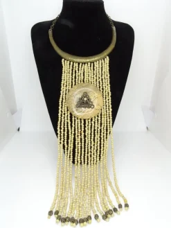 Pamono Vintage Medallion Necklace in Bronze with Jasper Beads, 1990s><noscript><img width=