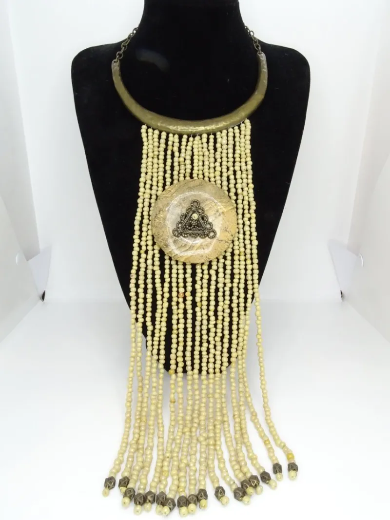Pamono Vintage Medallion Necklace in Bronze with Jasper Beads, 1990s> Necklaces