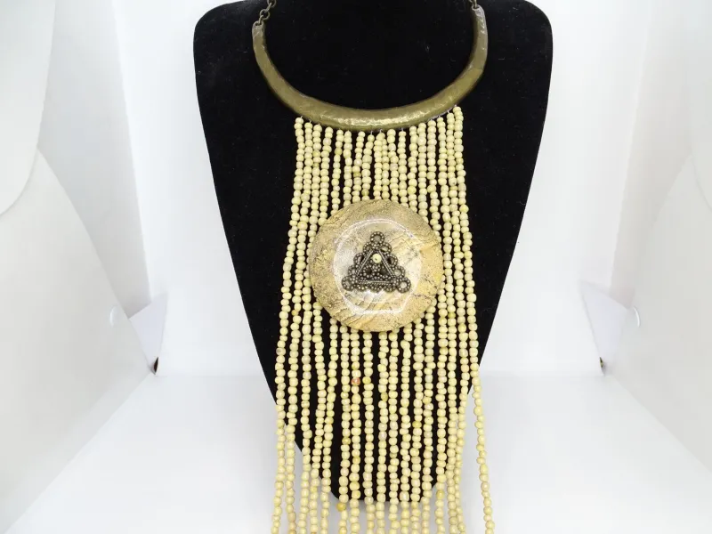 Pamono Vintage Medallion Necklace in Bronze with Jasper Beads, 1990s> Necklaces