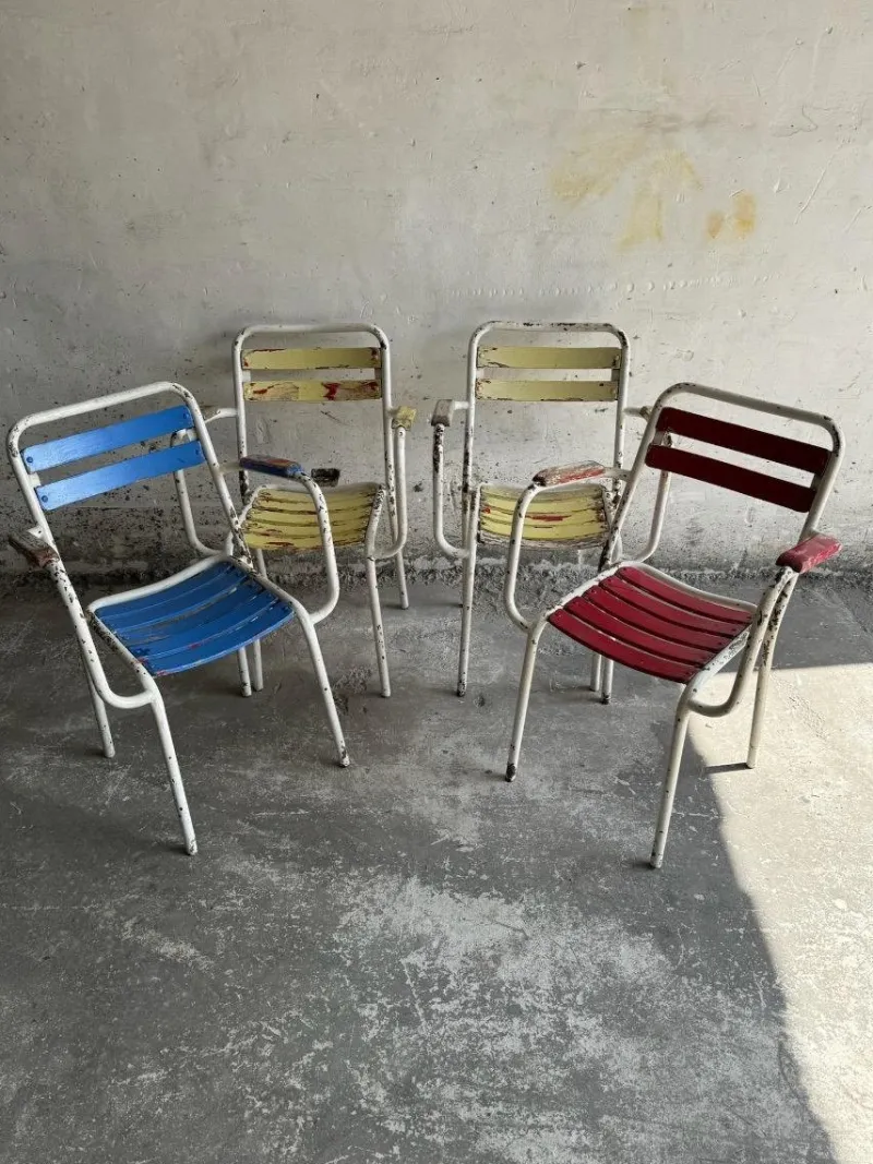 Online Pamono Vintage Metal and Wooden Seating Garden Armchairs, 1970s, Set of 4