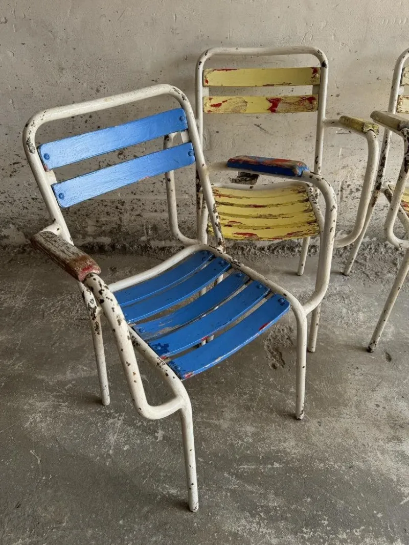 Online Pamono Vintage Metal and Wooden Seating Garden Armchairs, 1970s, Set of 4