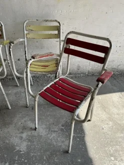 Online Pamono Vintage Metal and Wooden Seating Garden Armchairs, 1970s, Set of 4