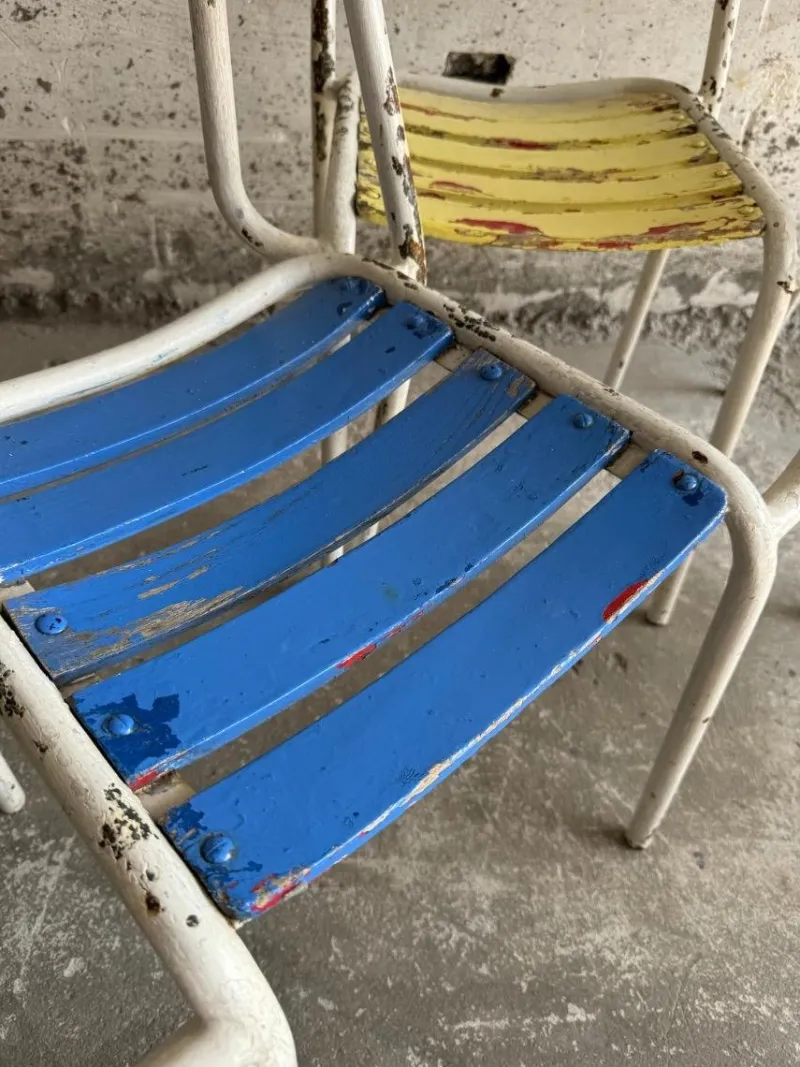 Online Pamono Vintage Metal and Wooden Seating Garden Armchairs, 1970s, Set of 4
