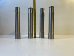 Pamono Vintage Minimalist Salt Shakers and Pepper Mill in Stainless Steel, Set of 4><noscript><img width=