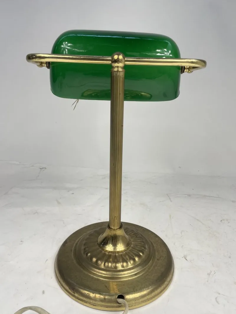 Pamono Vintage Ministerial Lamp in Brass and Green Glass, 1950s> Table Lamps
