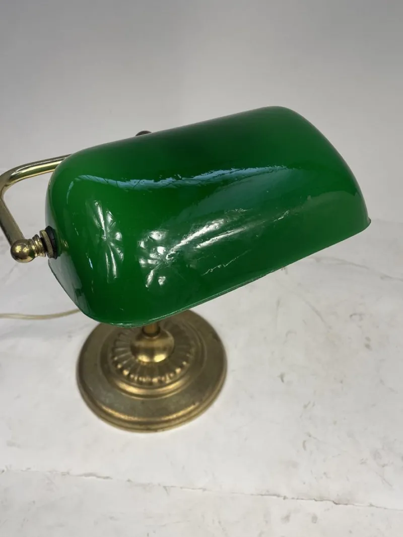 Pamono Vintage Ministerial Lamp in Brass and Green Glass, 1950s> Table Lamps