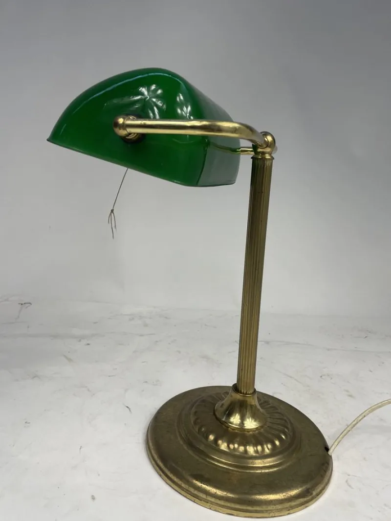 Pamono Vintage Ministerial Lamp in Brass and Green Glass, 1950s> Table Lamps