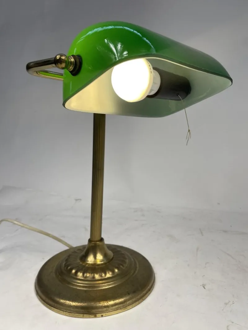 Pamono Vintage Ministerial Lamp in Brass and Green Glass, 1950s> Table Lamps