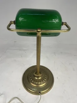 Pamono Vintage Ministerial Lamp in Brass and Green Glass, 1950s><noscript><img width=